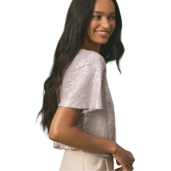 Anthropologie NWT Sequin Crop Tee SZ M - Picture 3 of 11